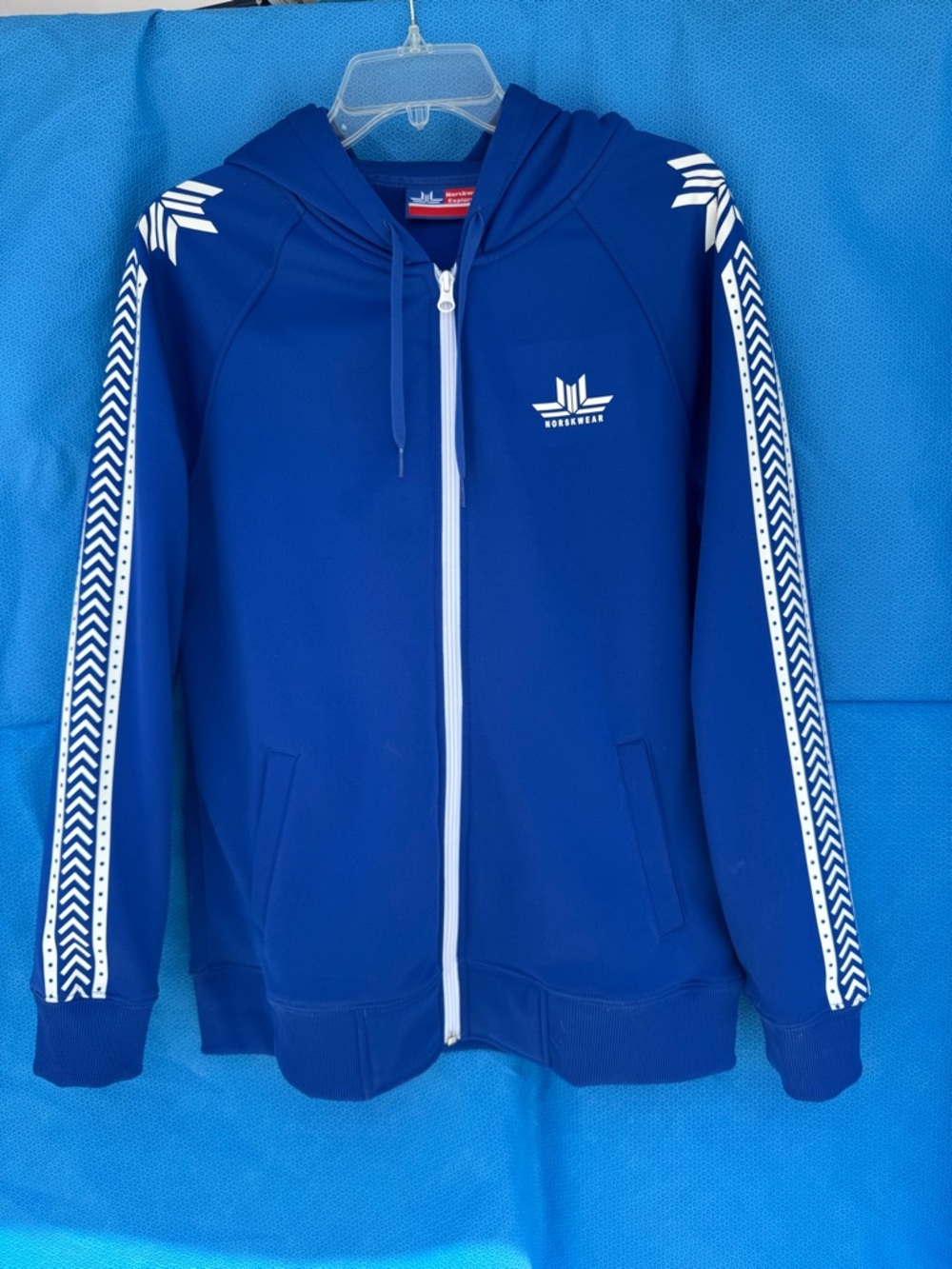 Norskwear | Royal Blue Zip Athleisure
Hoodie With Geometric Stripes